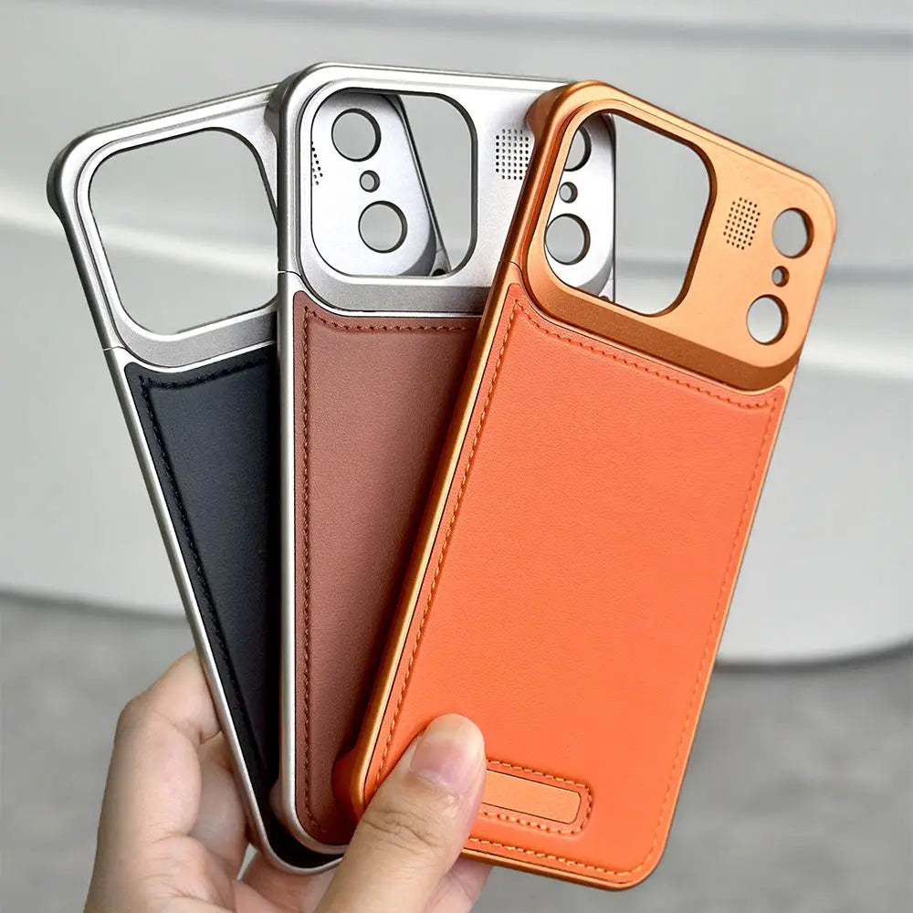 Luxury Leather Metal iPhone Case with magsafe