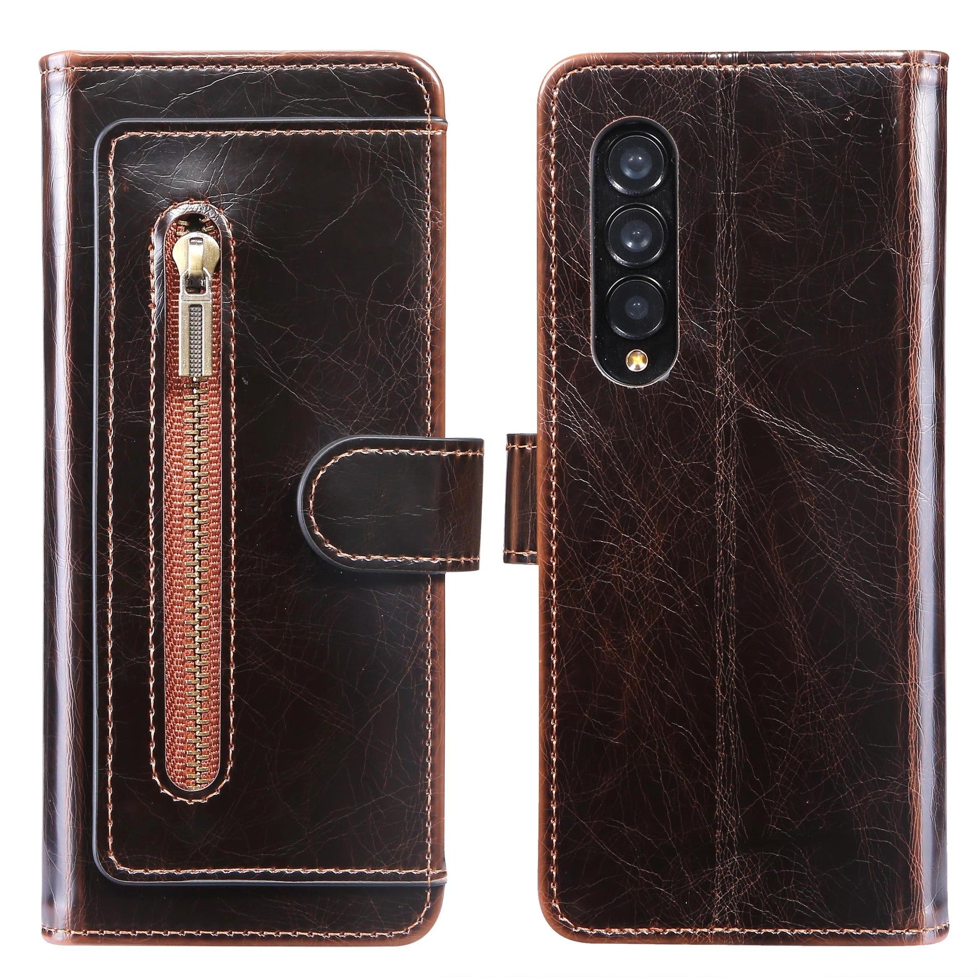 Zipper Leather Case For Samsung Fold