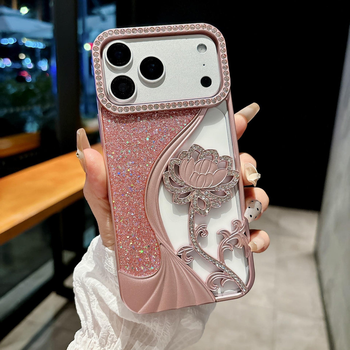Floral Glitter Phone Case with Rhinestone for iPhone