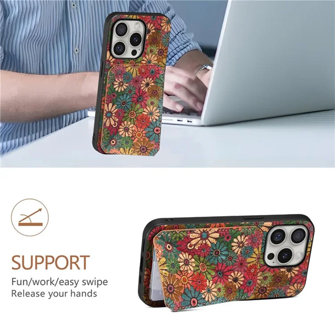 Floral Leather IPhone Case with Card Holder