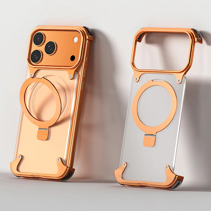 Luxury iPhone Frameless Armored Case with Leather Texture And Kickstand