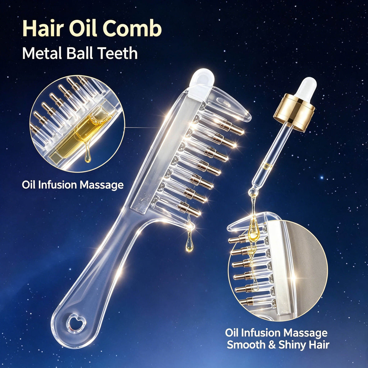 Oil Reservoir Scalp Massage Comb With Metal Roller Ball Teeth For Hair Care