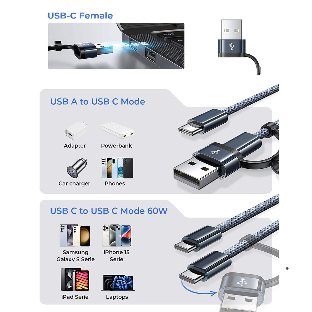 3 in 1 Double Type C Data Cable