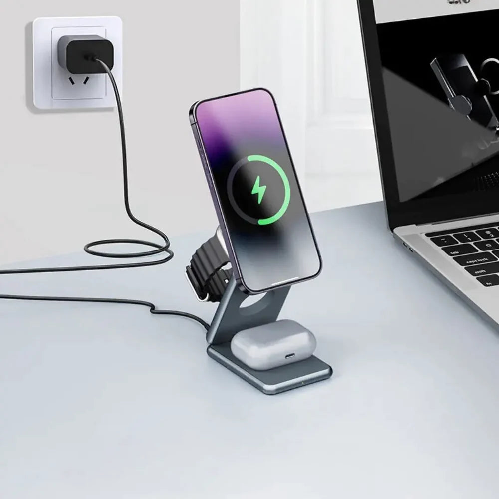 Portable 3-in-1 Foldable Travel MagSafe Wireless Charger for iPhone 15,Apple  Watch & AirPods 