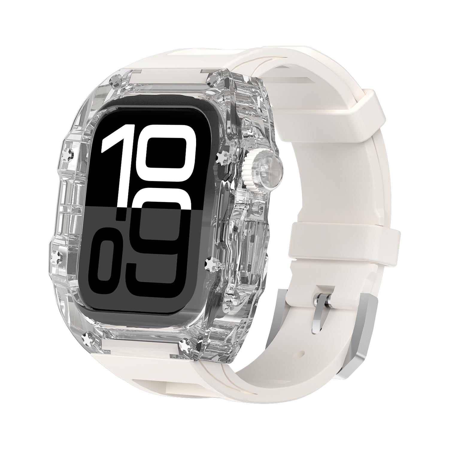 Clear And Black Transparent Case With Breathable Fluororubber Strap For Apple Watch 46MM