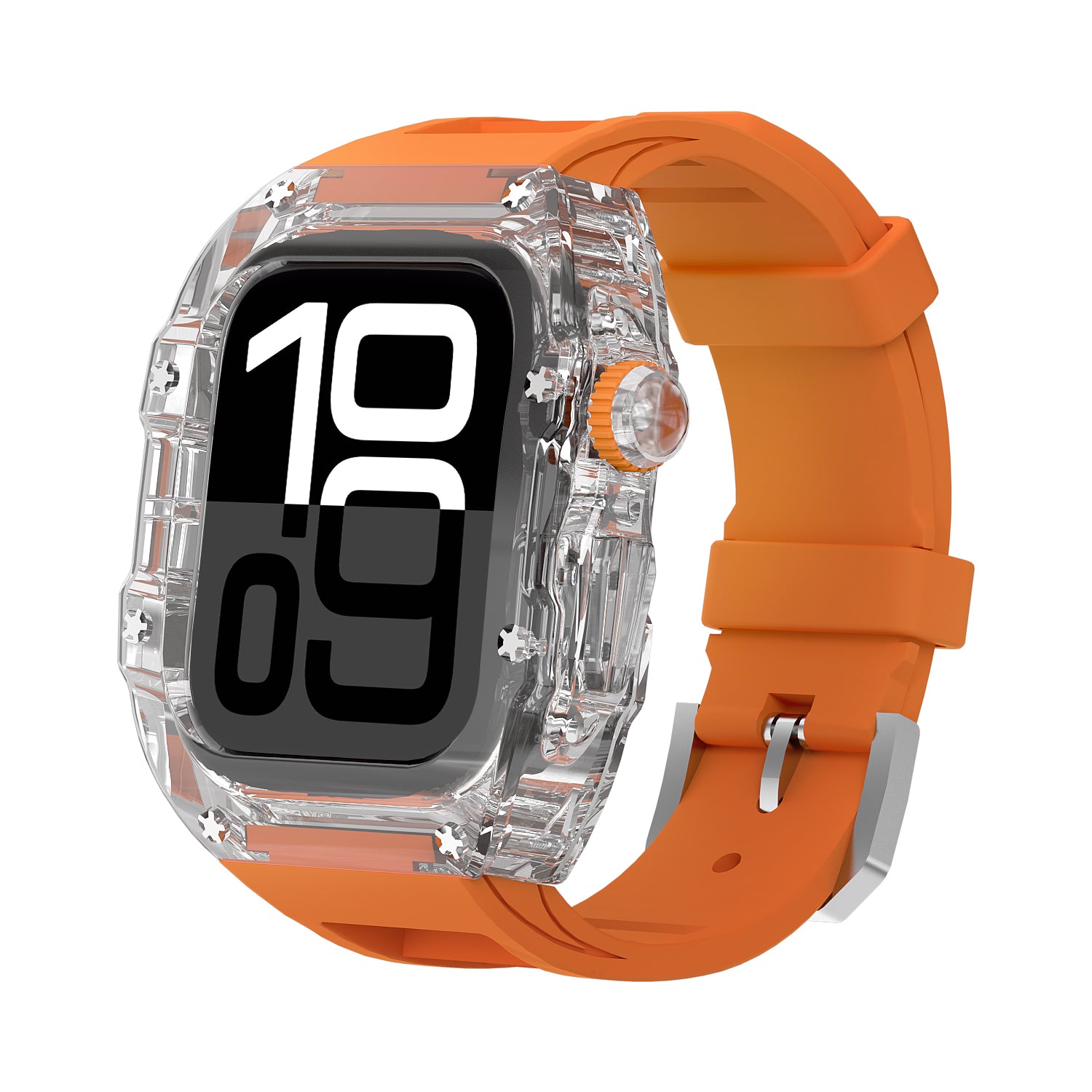 Clear And Black Transparent Case With Breathable Fluororubber Strap For Apple Watch 46MM