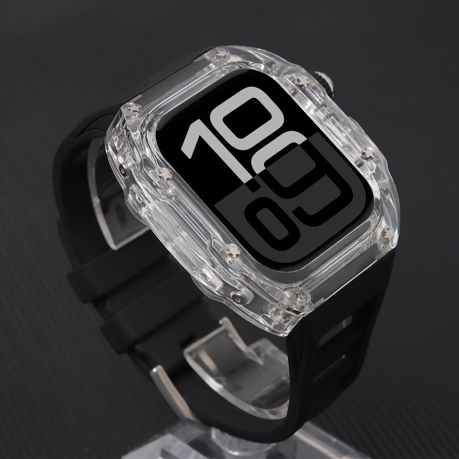 Clear And Black Transparent Case With Breathable Fluororubber Strap For Apple Watch 42MM