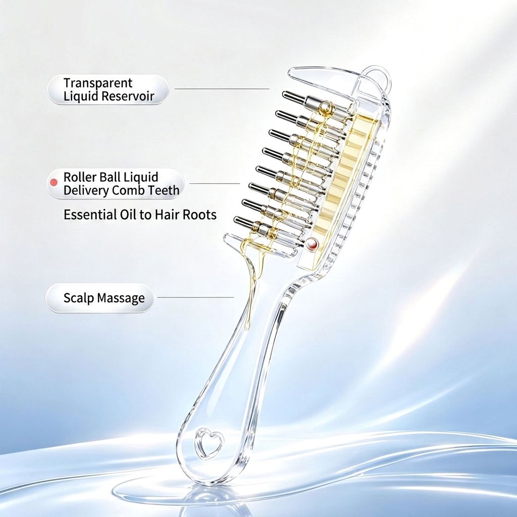 Oil Reservoir Scalp Massage Comb With Metal Roller Ball Teeth For Hair Care