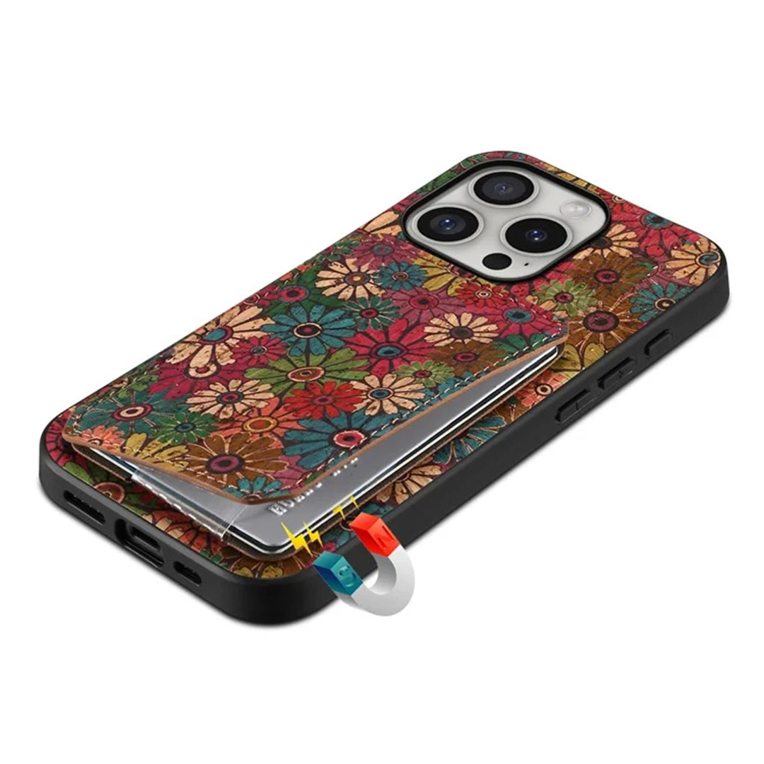 Floral Leather IPhone Case with Card Holder