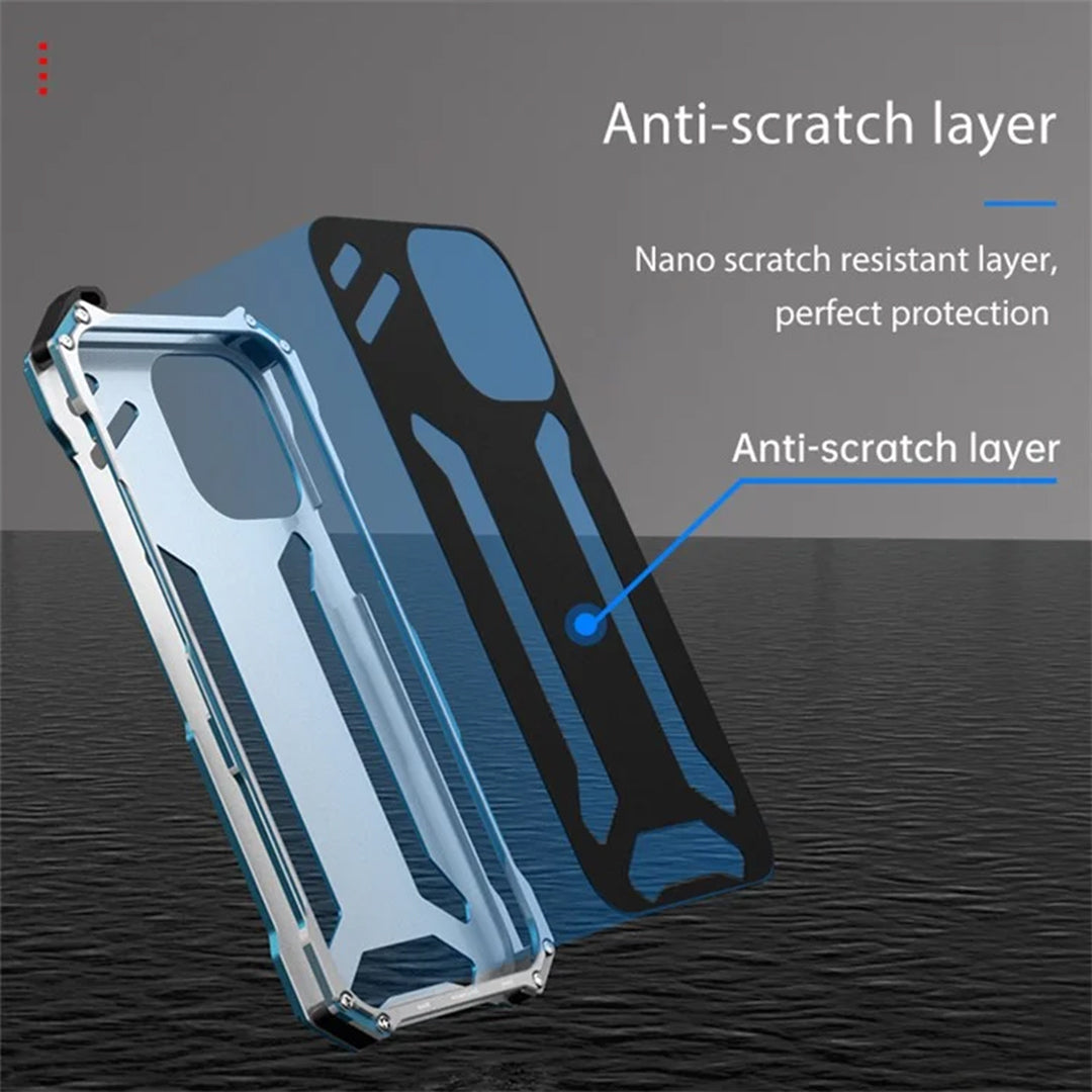 Metal Armor Mechanical Phone Case With Luxury Aluminum Shell Hollow Heat Dissipation For iPhone