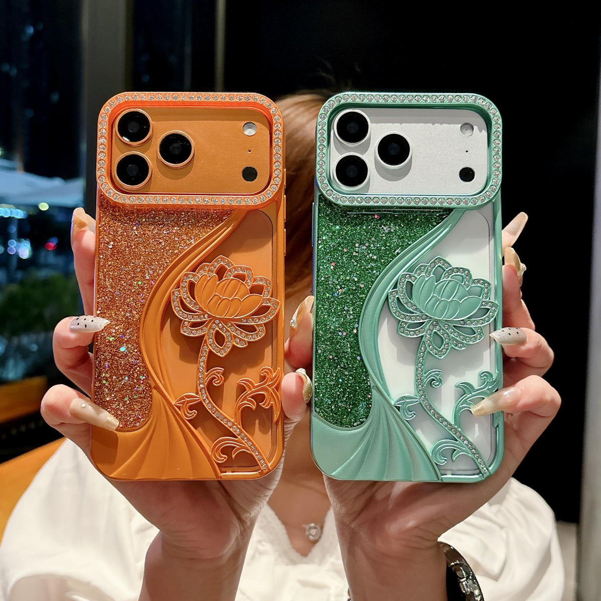 Floral Glitter Phone Case with Rhinestone for iPhone