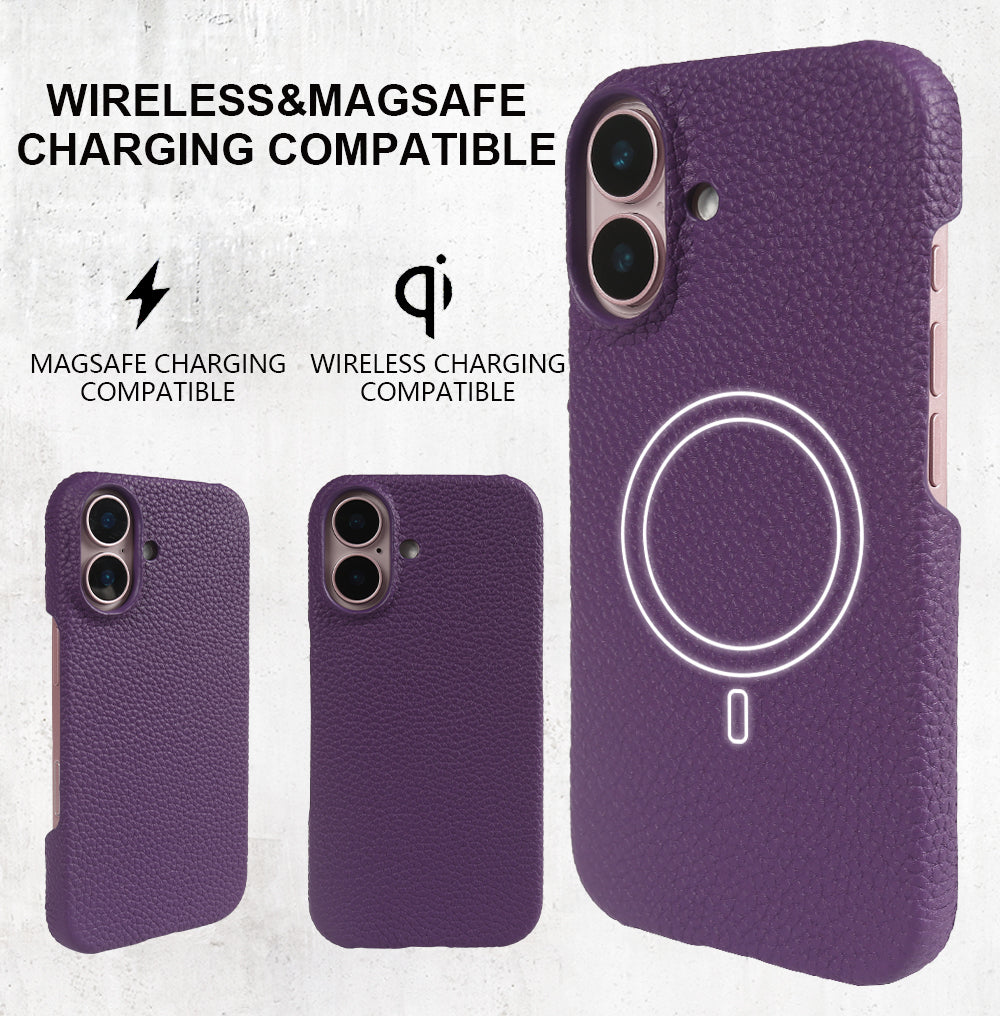 Luxury Real Leather Phone Case with MagSafe (Lychee Pattern)