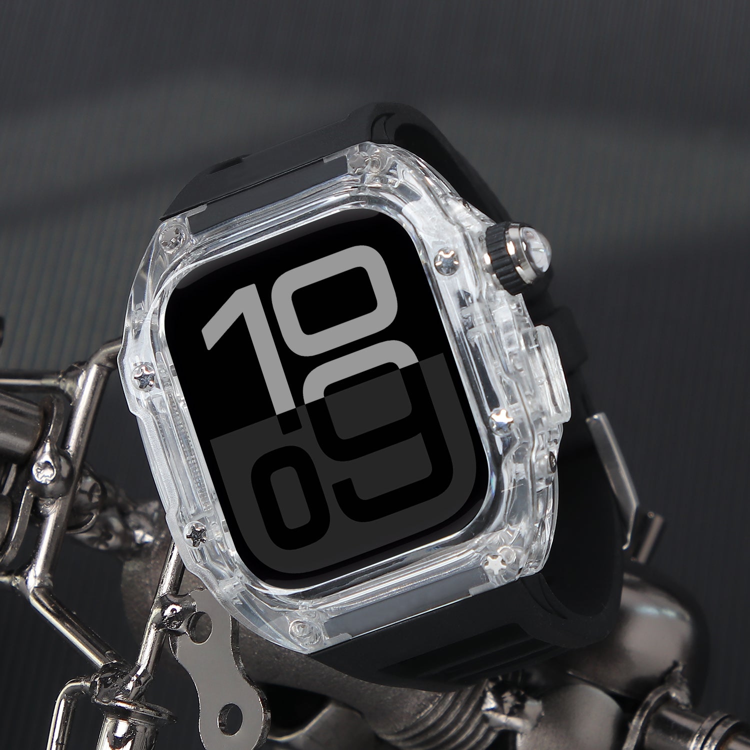 Clear And Black Transparent Case With Breathable Fluororubber Strap For Apple Watch 42MM