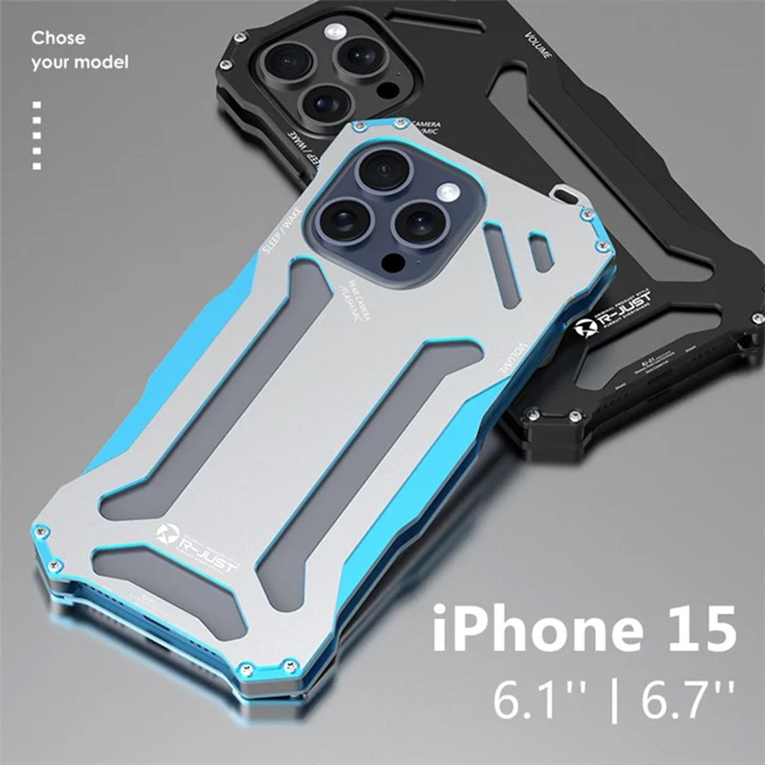 Metal Armor Mechanical Phone Case With Luxury Aluminum Shell Hollow Heat Dissipation For iPhone