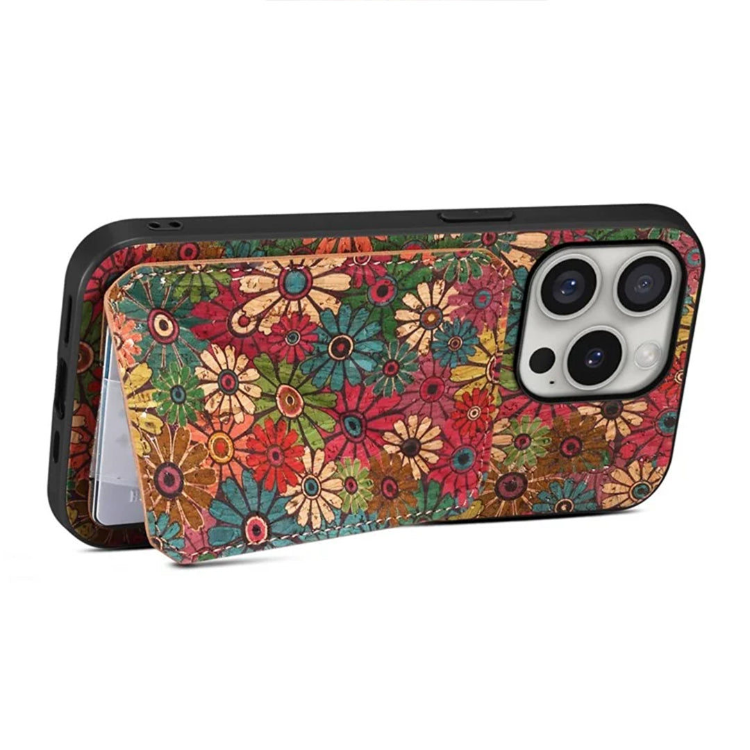 Floral Leather IPhone Case with Card Holder