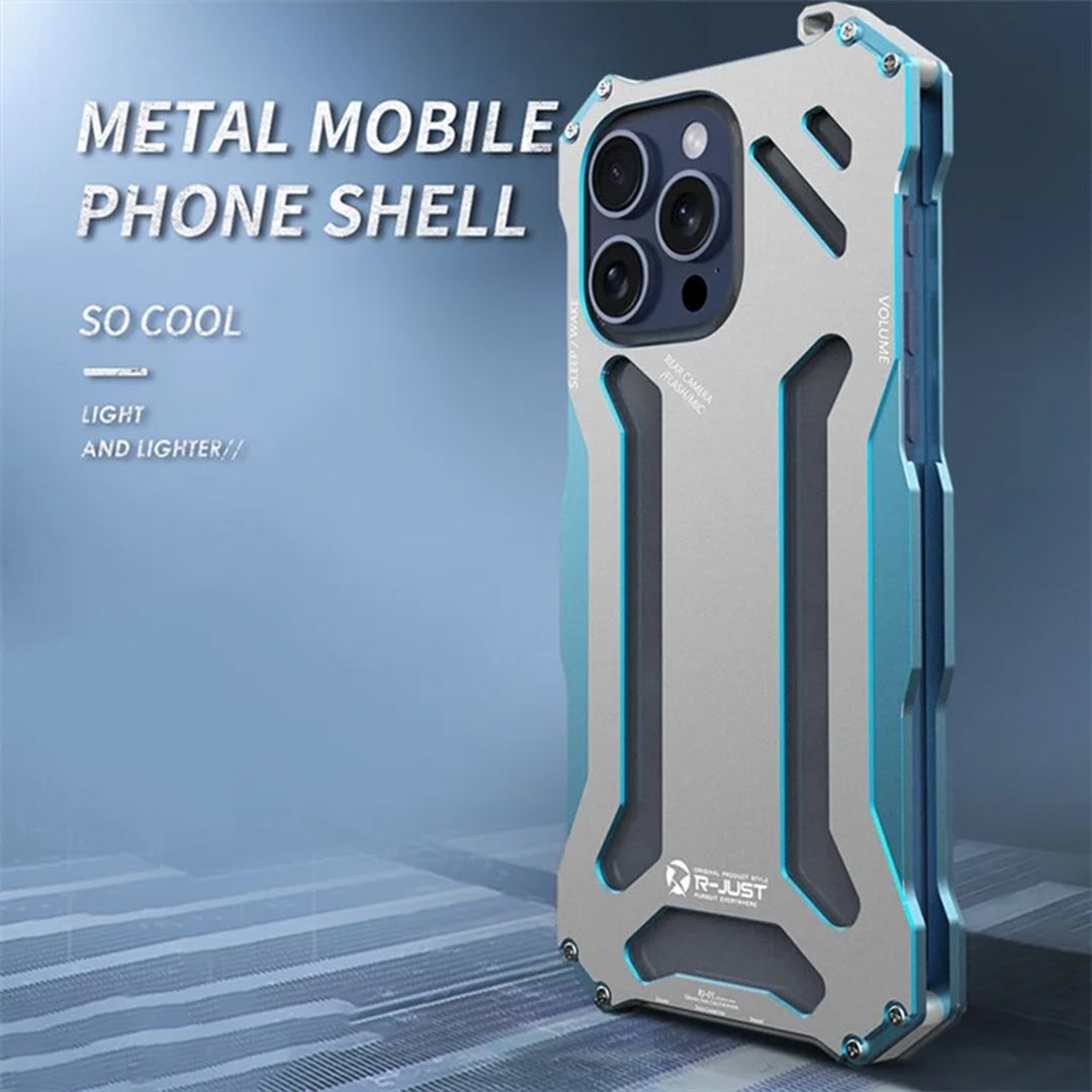 Metal Armor Mechanical Phone Case With Luxury Aluminum Shell Hollow Heat Dissipation For iPhone