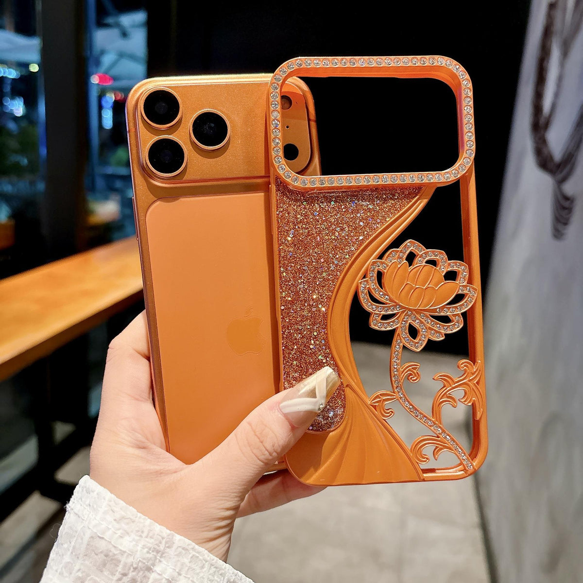 Floral Glitter Phone Case with Rhinestone for iPhone