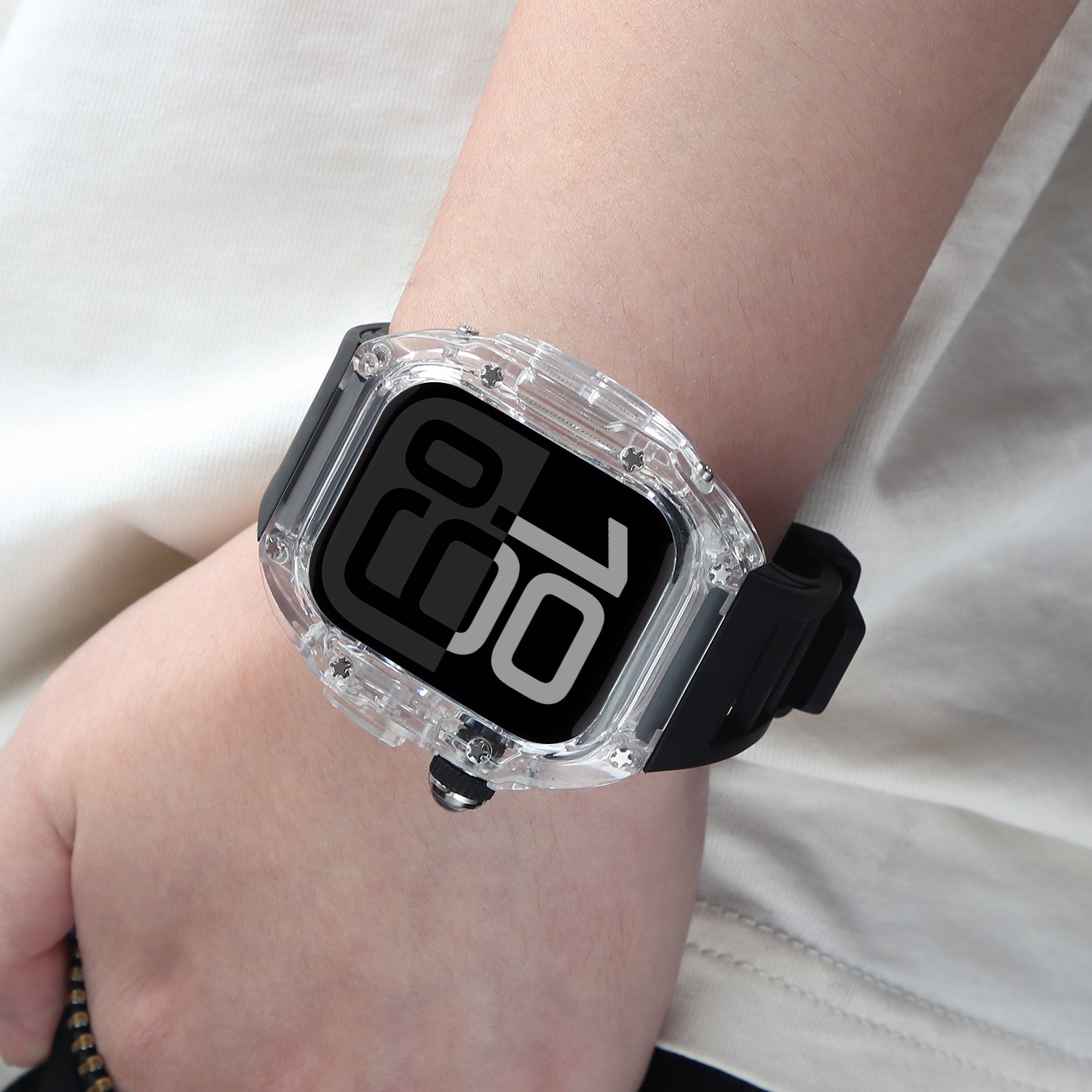 Clear And Black Transparent Case With Breathable Fluororubber Strap For Apple Watch 46MM