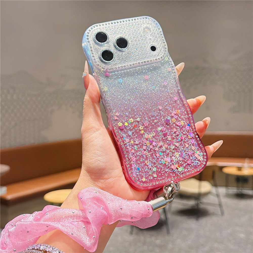 Rhinestone Gradient Case with Mesh Wrist Strap for iPhone