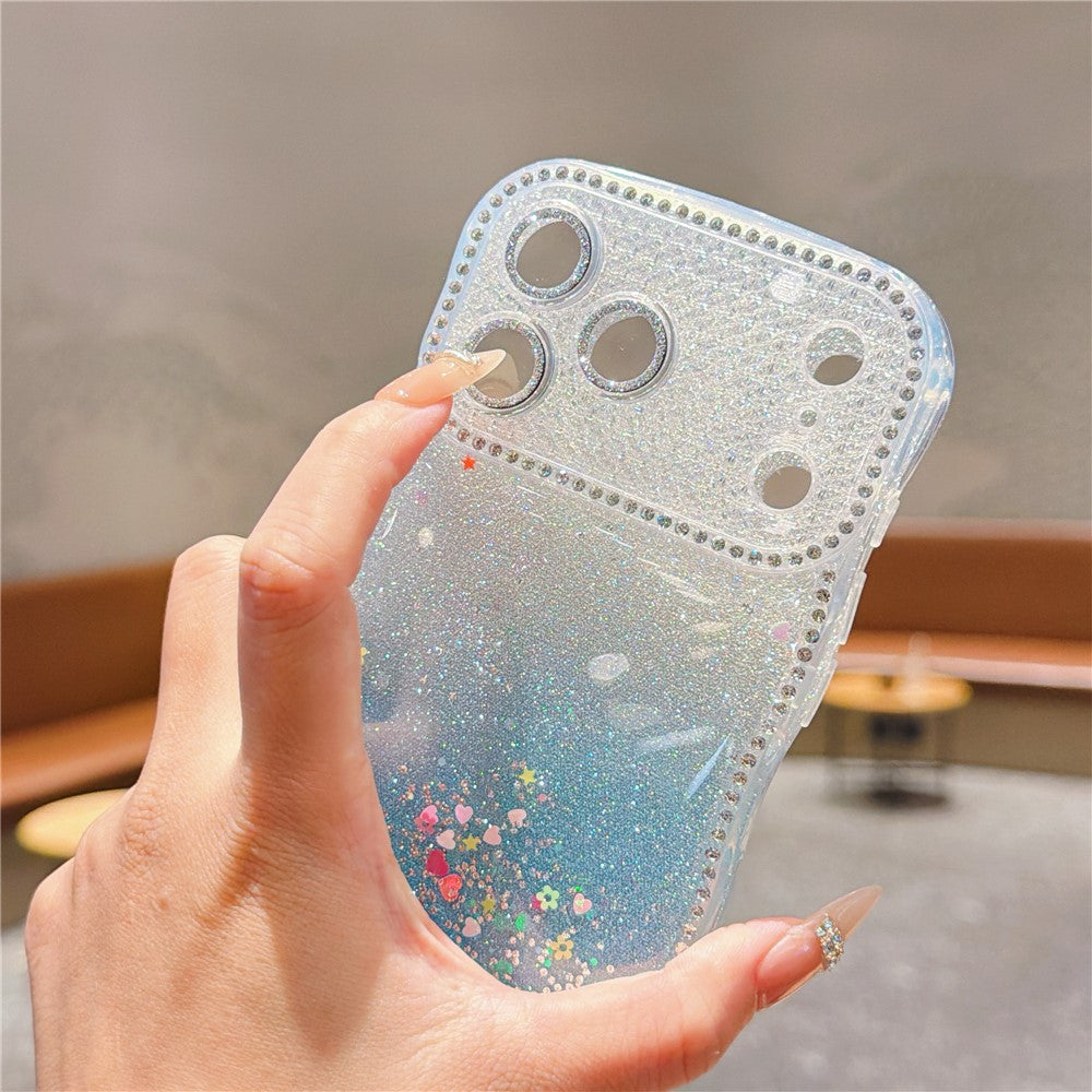 Rhinestone Gradient Case with Mesh Wrist Strap for iPhone