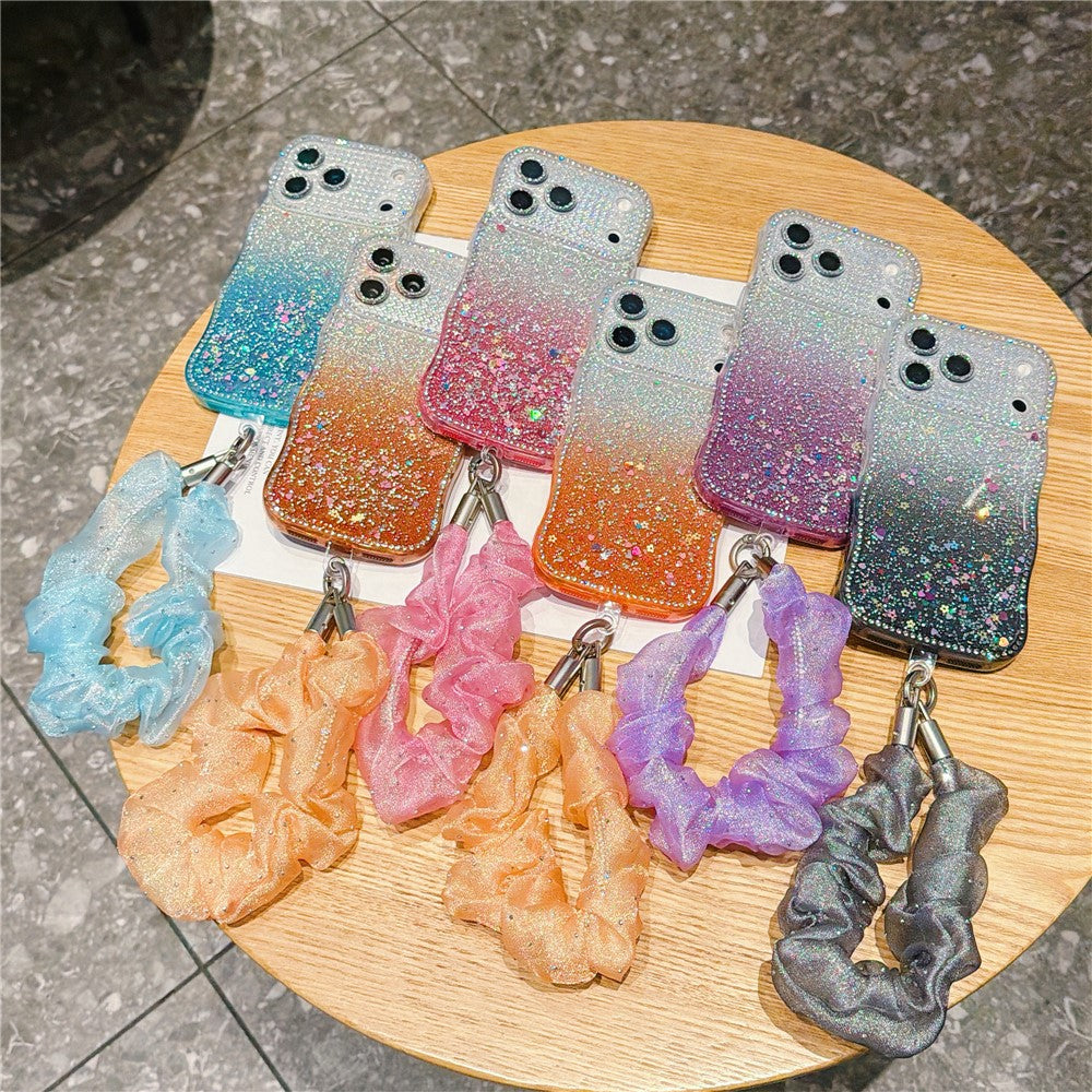 Rhinestone Gradient Case with Mesh Wrist Strap for iPhone