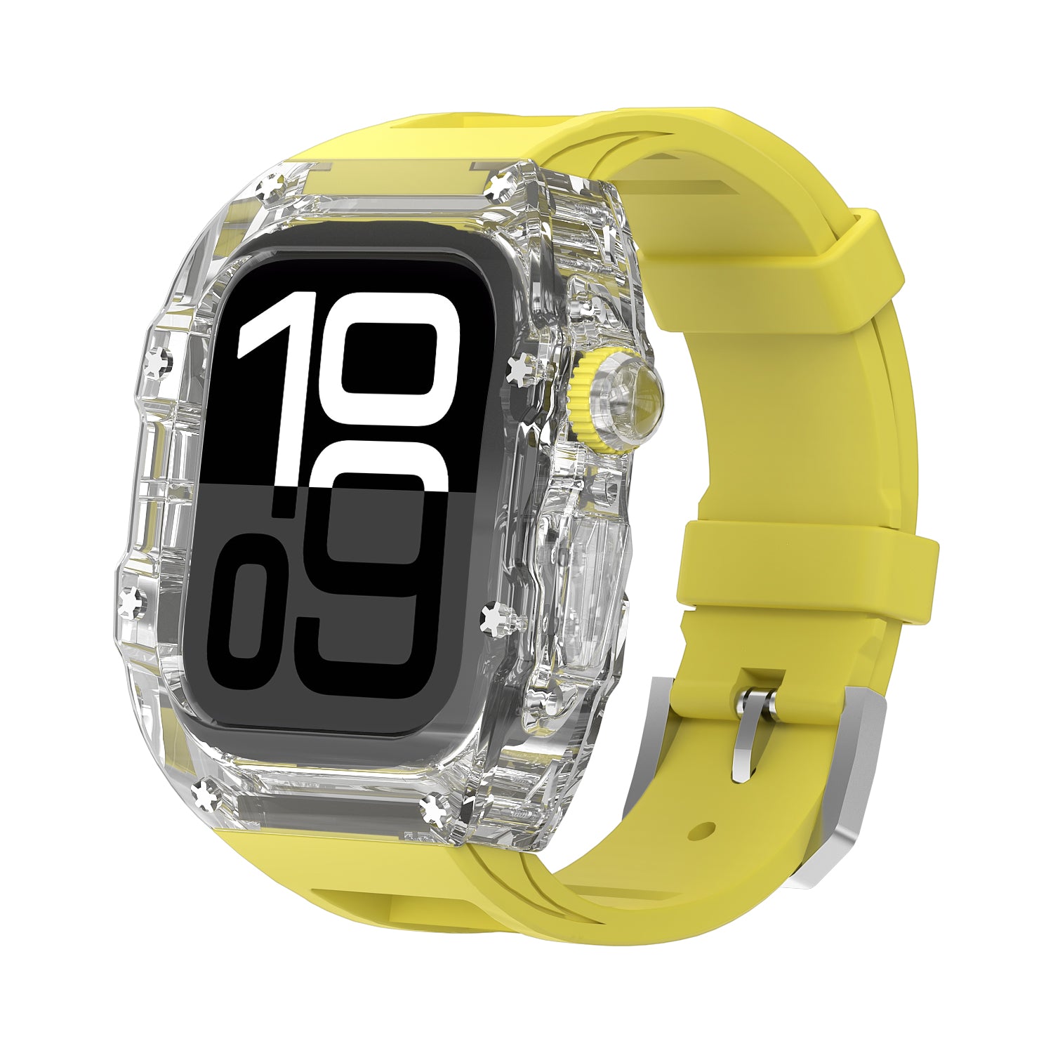 Clear And Black Transparent Case With Breathable Fluororubber Strap For Apple Watch 46MM