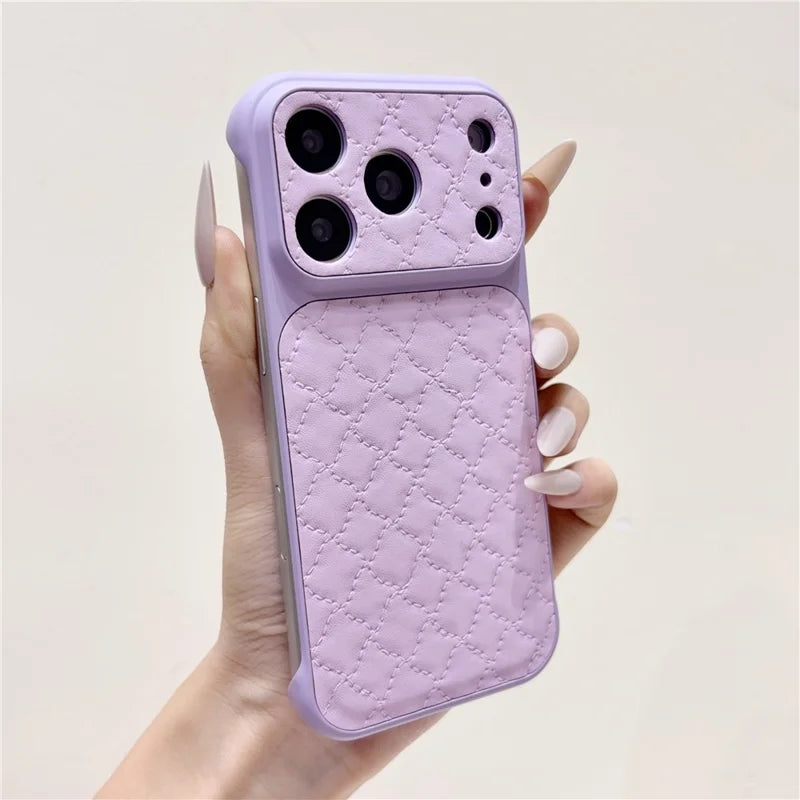 Borderless PU Leather Diamond Pattern Case For iPhone