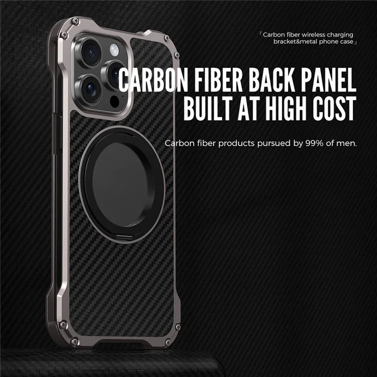 Aluminum Alloy Metal And Carbon Fiber Back Phone Case With Kickstand