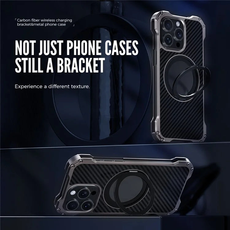 Aluminum Alloy Metal And Carbon Fiber Back Phone Case With Kickstand