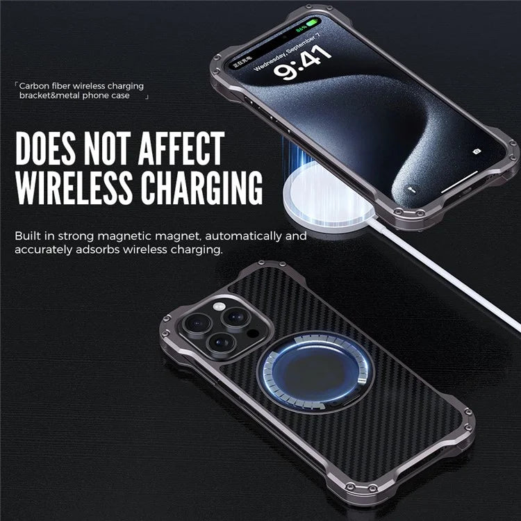 Aluminum Alloy Metal And Carbon Fiber Back Phone Case With Kickstand