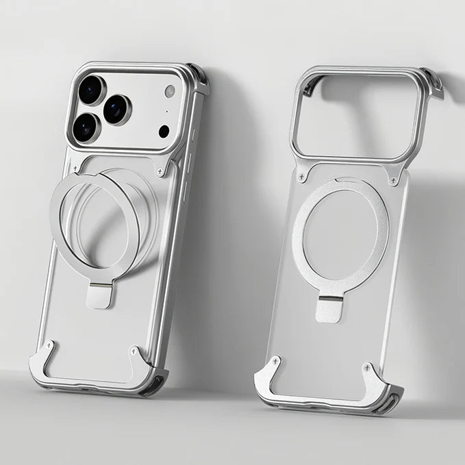 Luxury iPhone Frameless Armored Case with Leather Texture And Kickstand