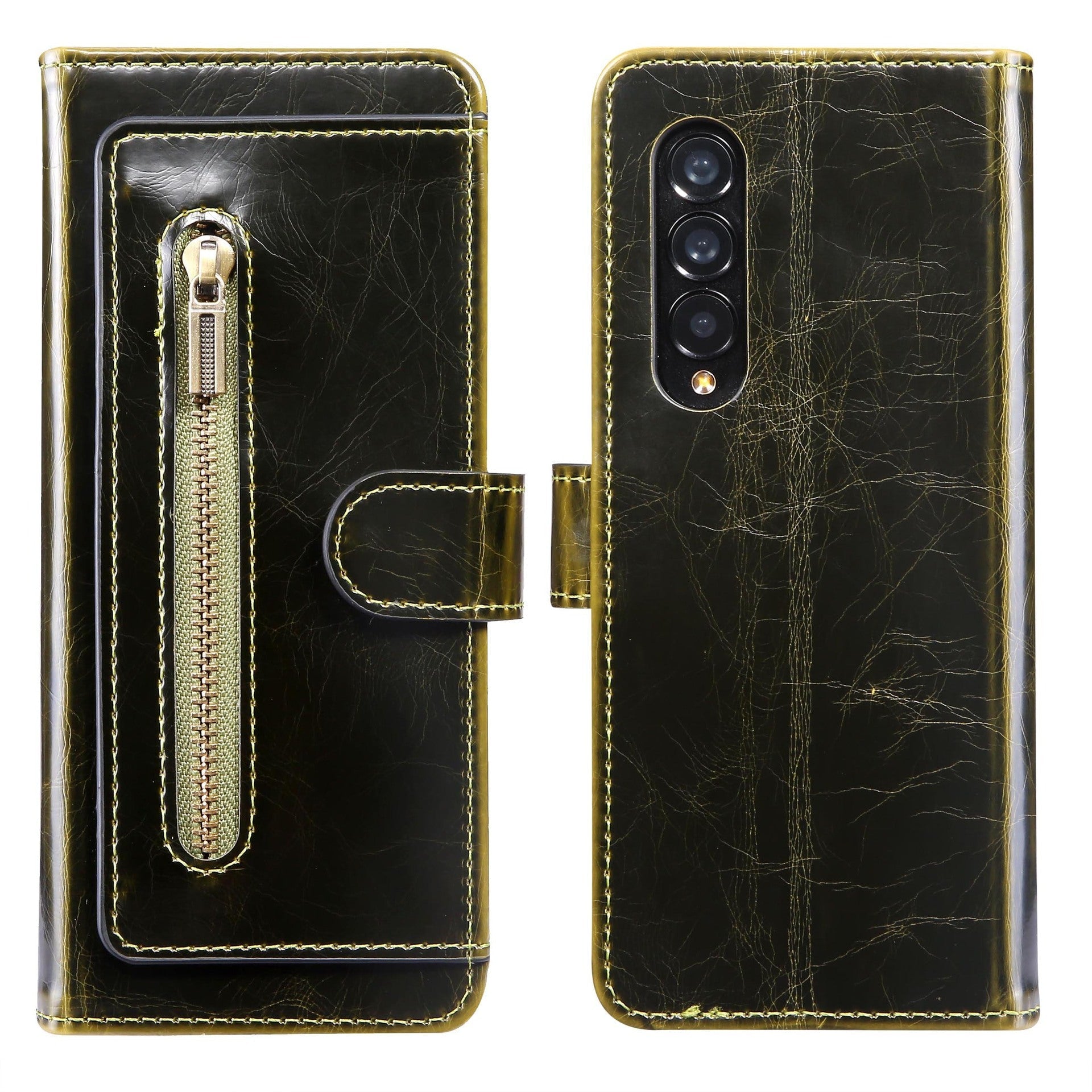 Zipper Leather Case For Samsung Fold
