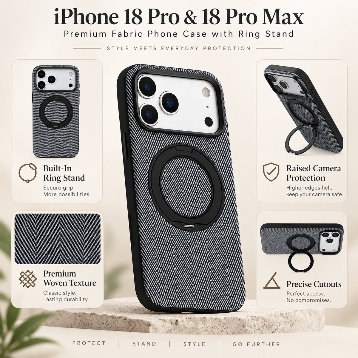 Herringbone Magnetic Ring Stand Case for iPhone