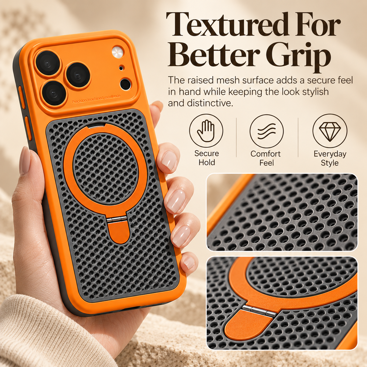 Magnetic PC Mesh Ring Stand Phone Case for iPhone