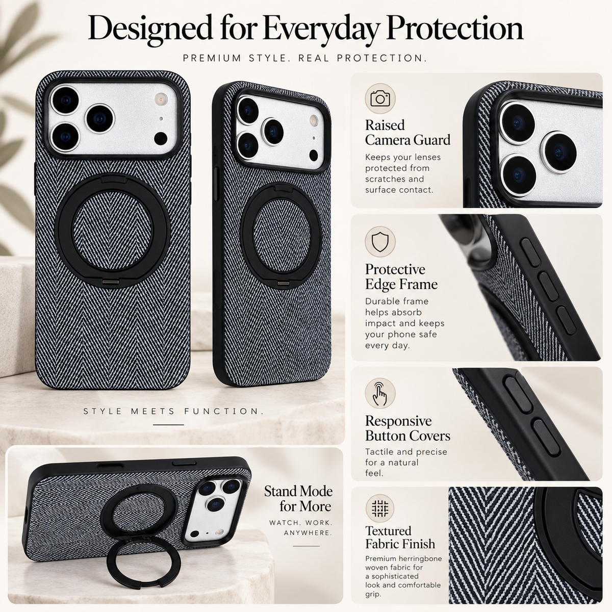 Herringbone Magnetic Ring Stand Case for iPhone