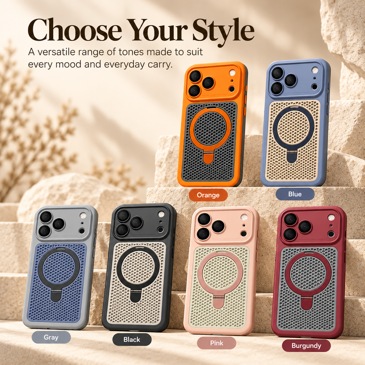 Magnetic PC Mesh Ring Stand Phone Case for iPhone