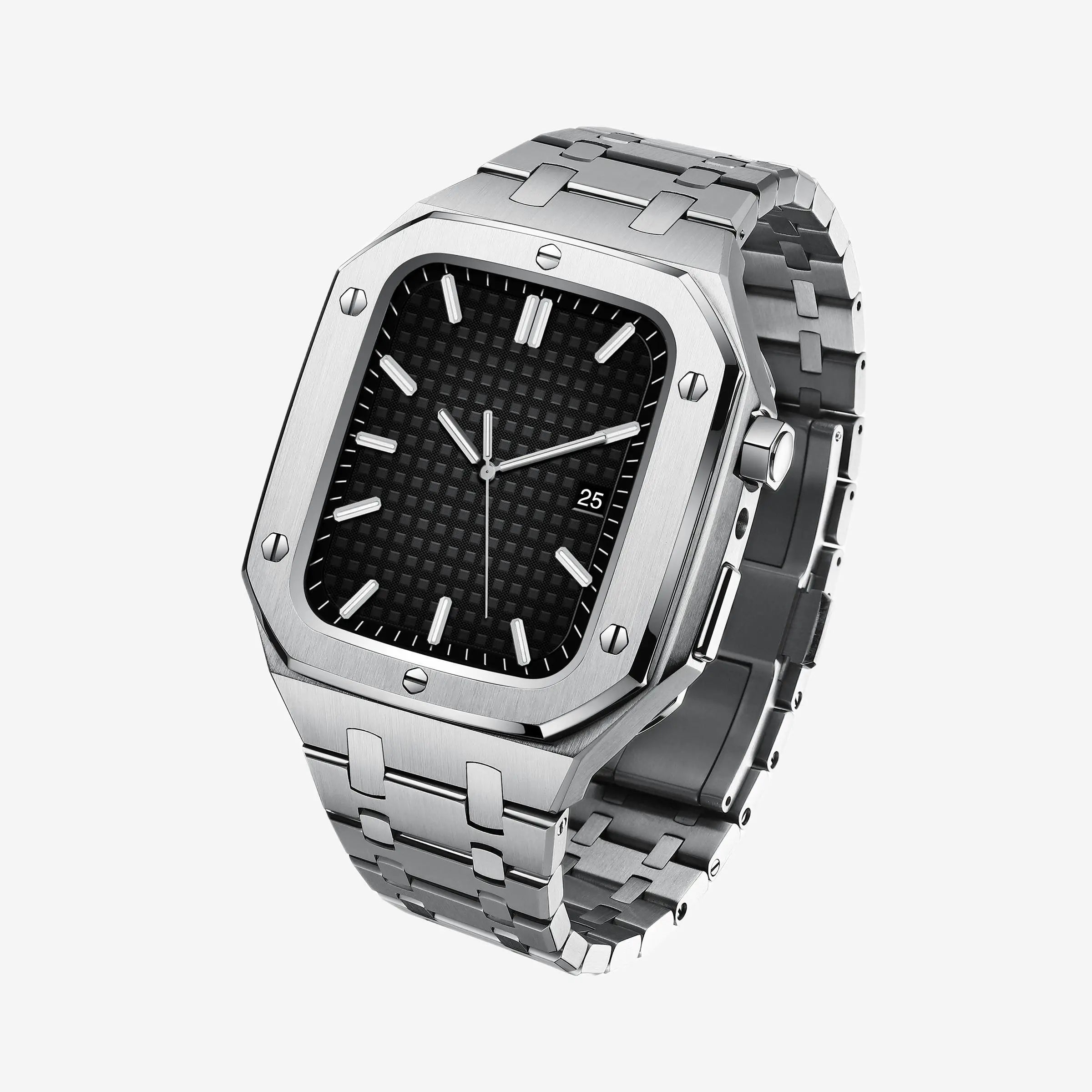 Auriglo Style Luxury Stainless Steel Case with Metal Belt (45MM)-Silver