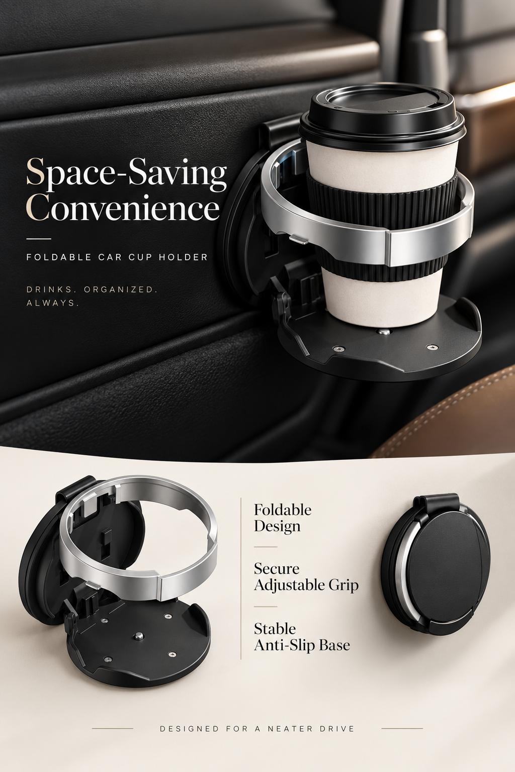 Compact Interior Car Door Cup & Bottle Holder