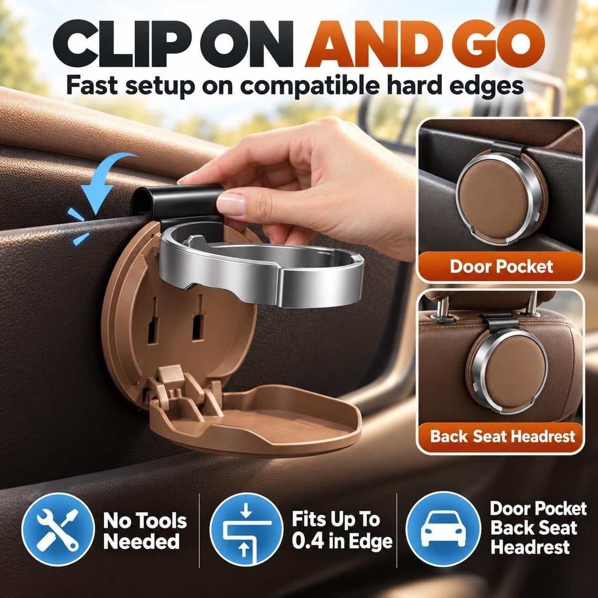 Compact Interior Car Door Cup & Bottle Holder