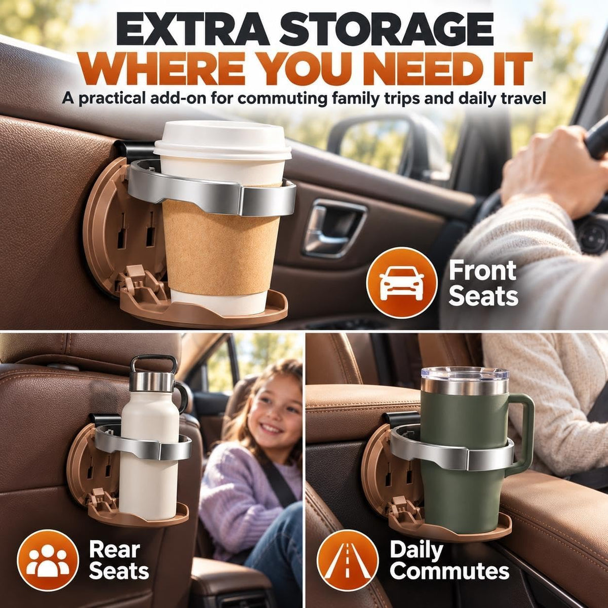 Compact Interior Car Door Cup & Bottle Holder