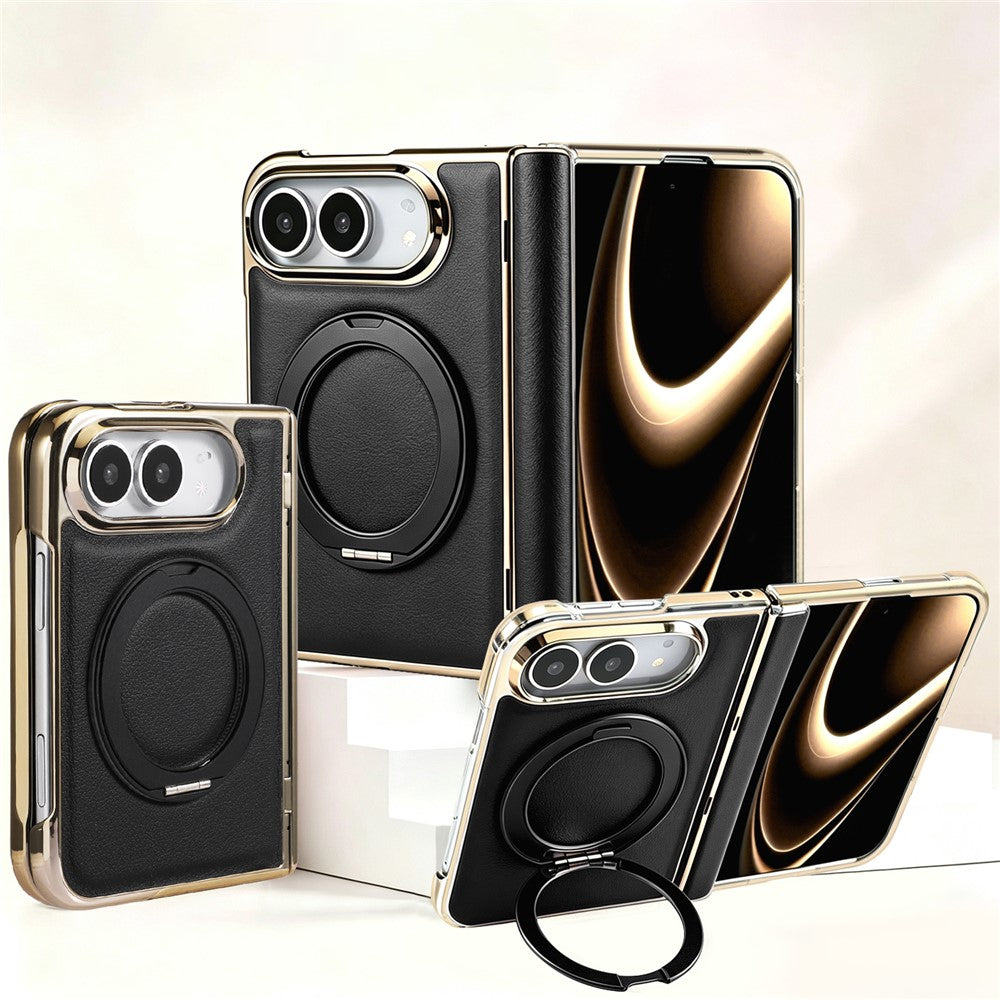 Grain Leather Magnetic Ring Stand Case for iPhone Duo