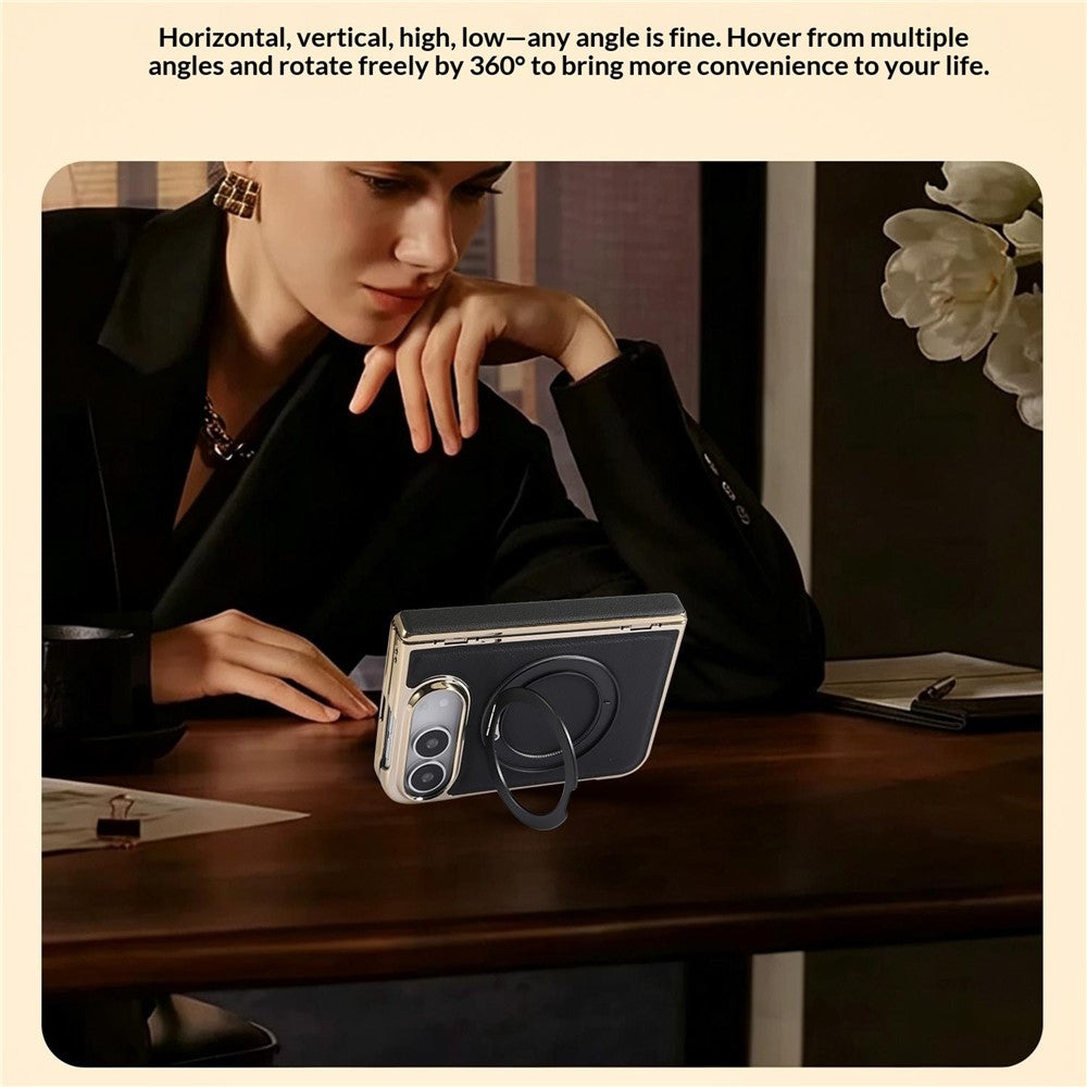 Grain Leather Magnetic Ring Stand Case for iPhone Duo
