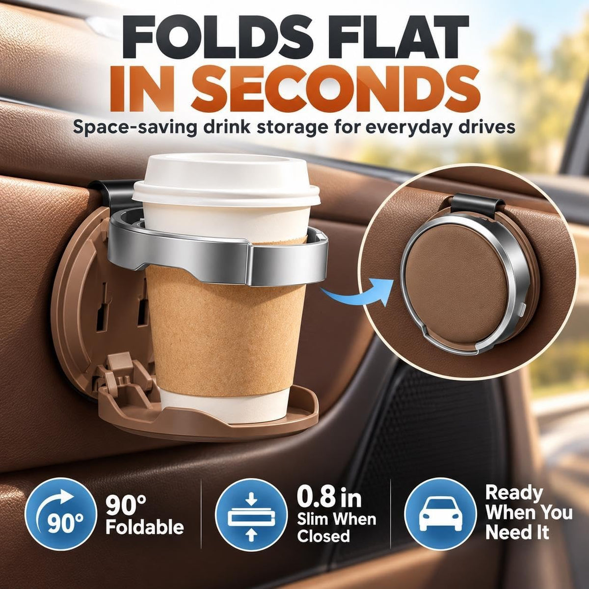 Compact Interior Car Door Cup & Bottle Holder
