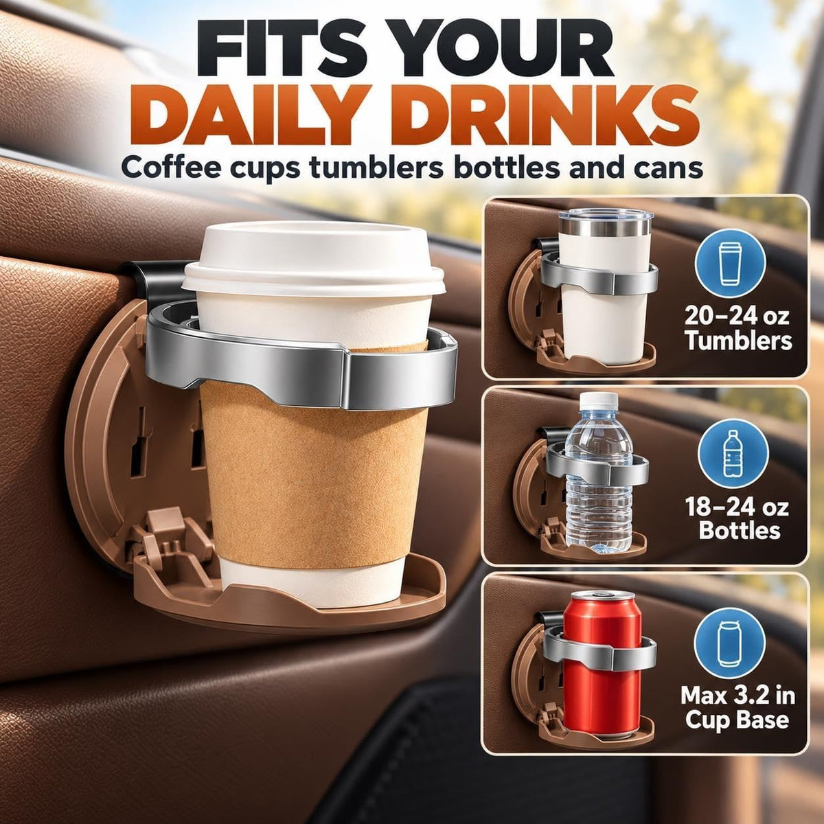 Compact Interior Car Door Cup & Bottle Holder