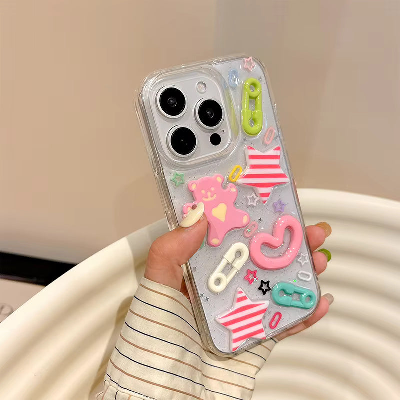 Flotting Glitter Star Heart Design Case For iPhone