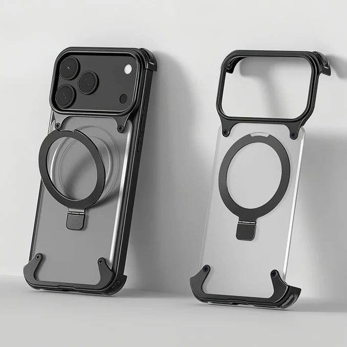 Luxury iPhone Frameless Armored Case with Leather Texture And Kickstand
