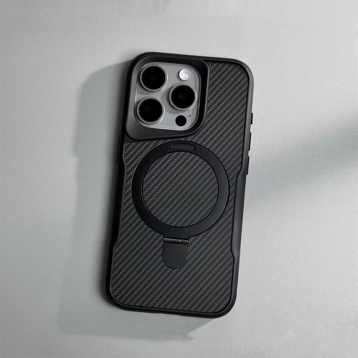 EasyGrip Carbon Texture Case With Kickstand For iPhone