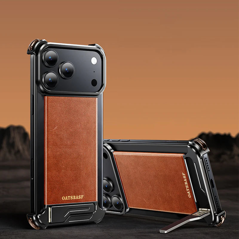 Leather Back Frameless Metal Case For iPhone