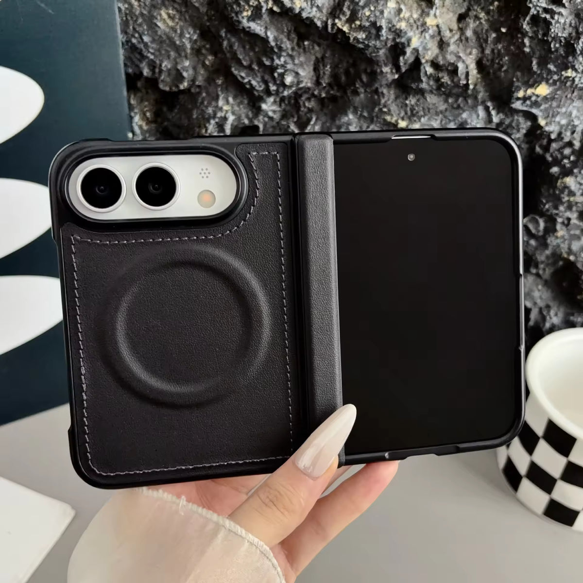 Stitched VeganLeather Texture Case For iPhone Duo
