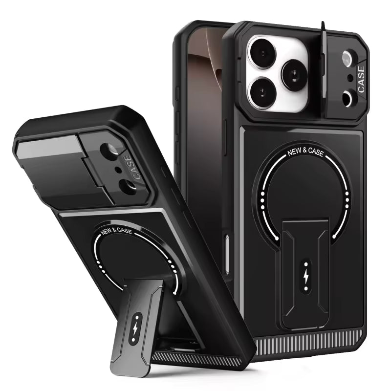 Lens And Back Kickstand Case For iPhone